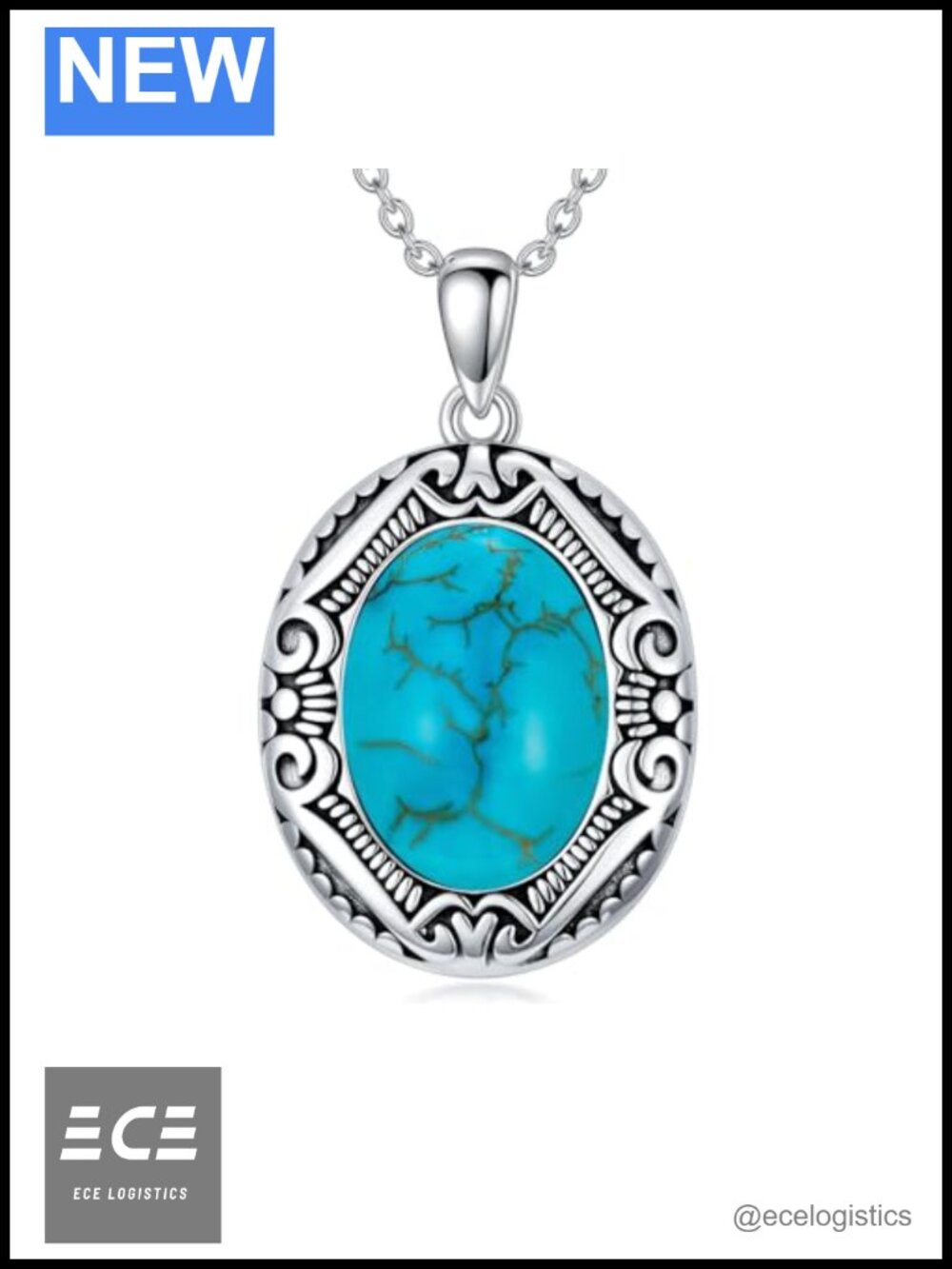 925 Sterling Silver Turquoise Oval Medallion Pendant Necklace Handmade Filigree